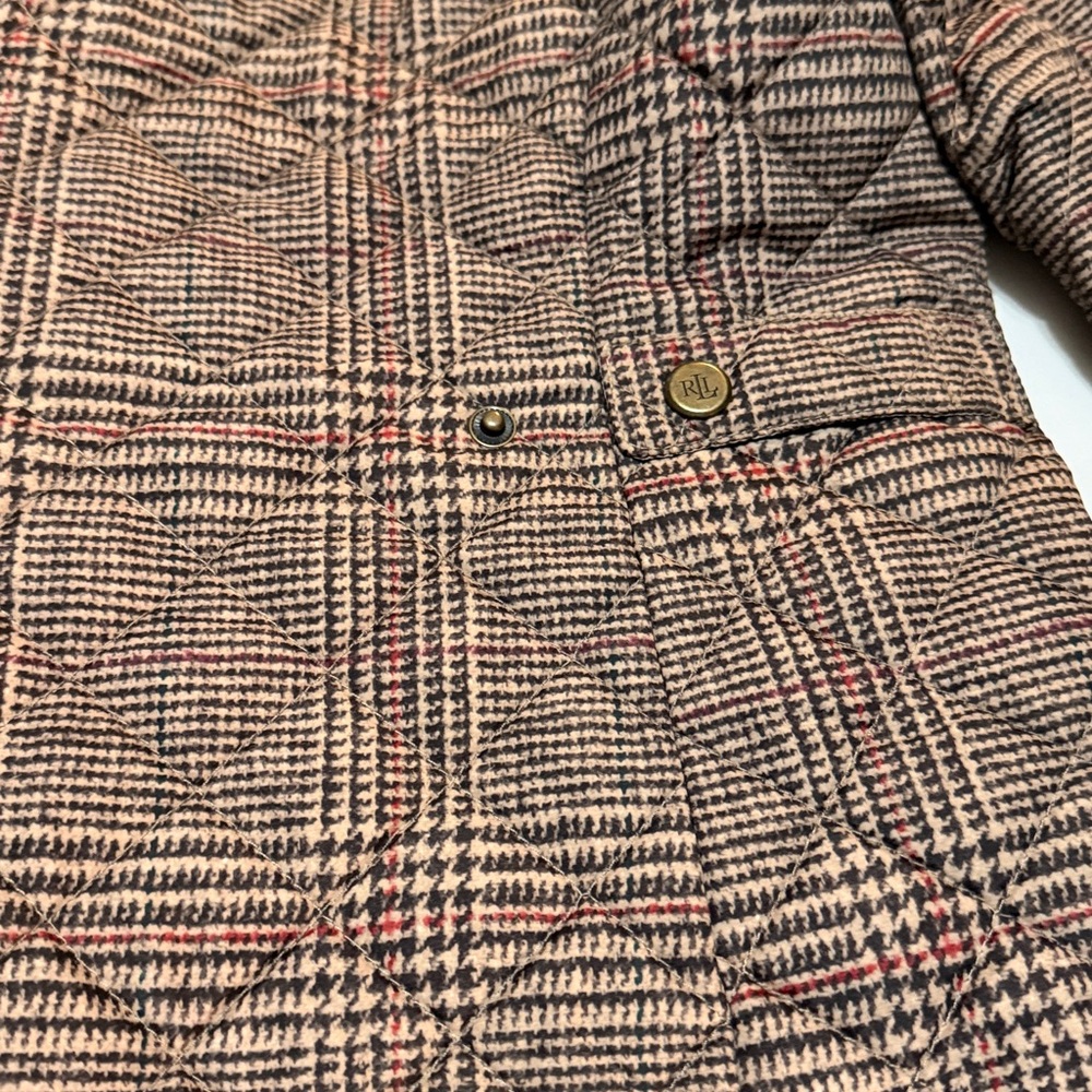 Lauren Ralph Lauren Brown Plaid Hooded Quilted Jacket M - Picture 13 of 14